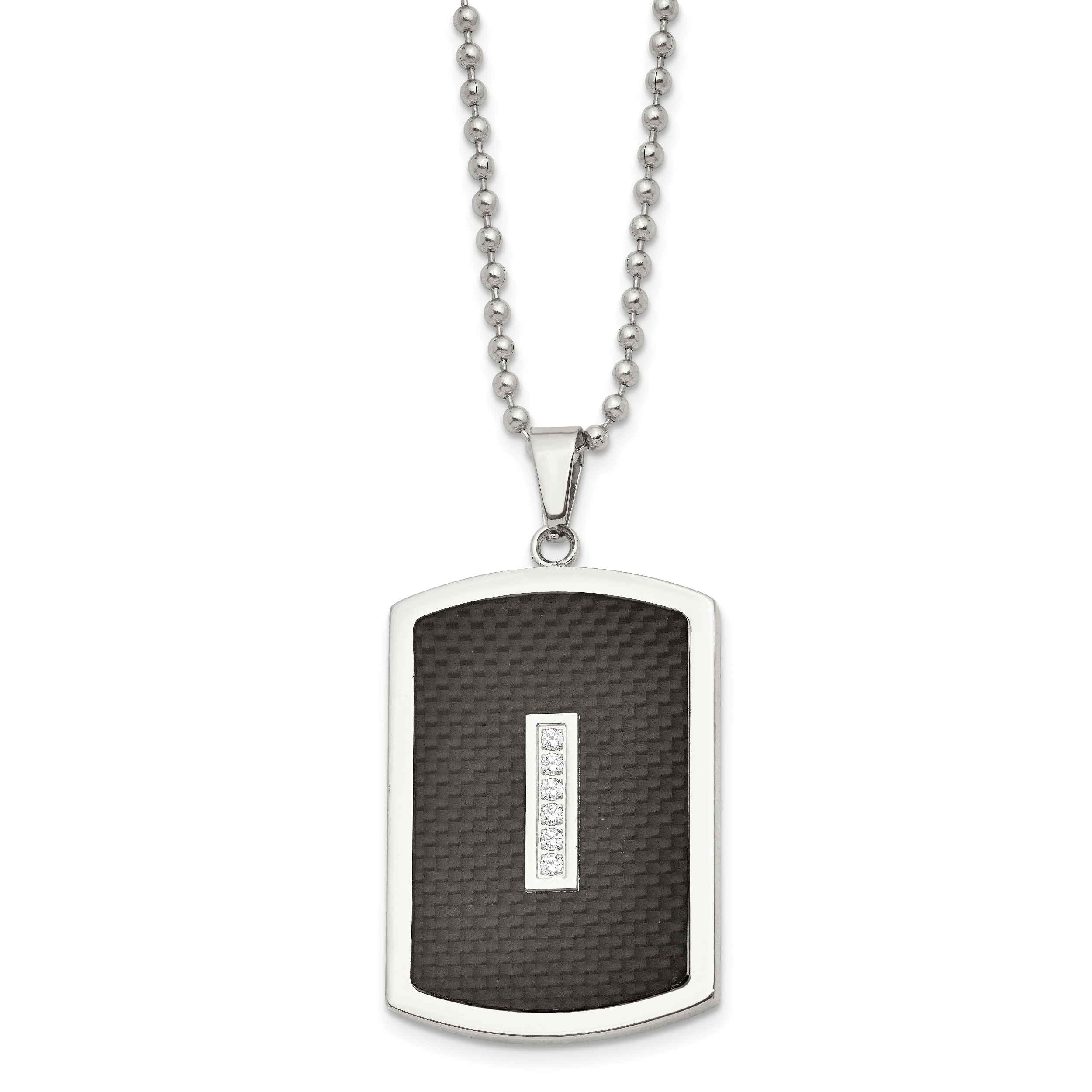 Stainless Steel 22in Polished w/CZ & Black Carbon Fiber Inlay Necklace Main image