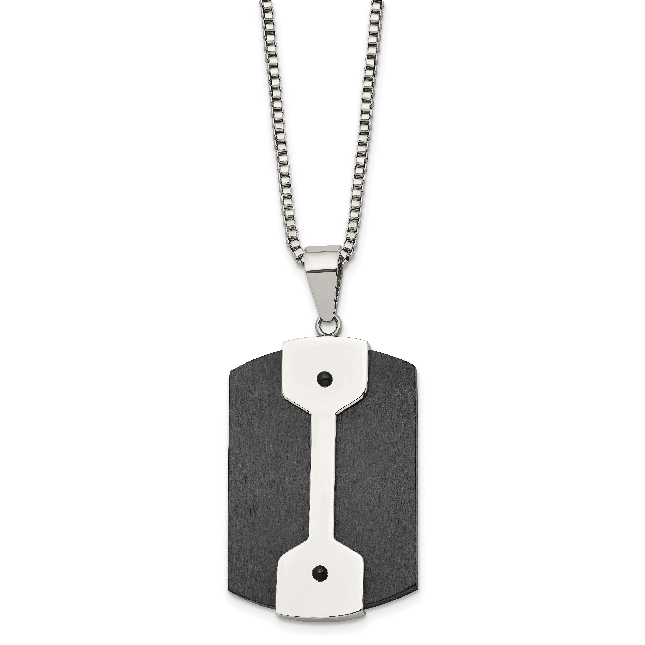 Stainless Steel 22in Brushed & Polished Black IP-plated Dog Tag Necklace Main image