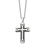Chisel Stainless Steel Brushed and Polished Black IP-plated Cross Pendant on a 22 inch Box Chain Necklace