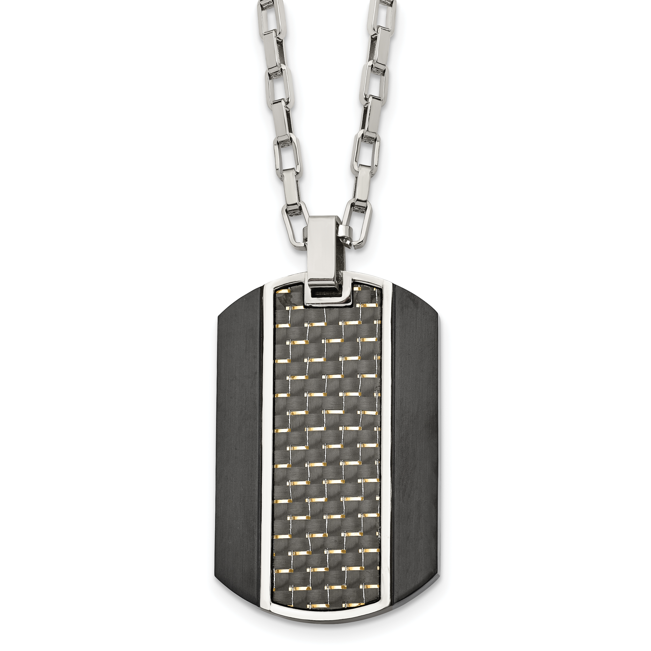 Stainless Steel Brushed & Polished Black IP Carbon Fiber Inlay Necklace Main image