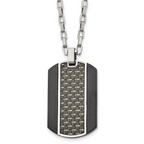 Stainless Steel Brushed & Polished Black IP Carbon Fiber Inlay Necklace