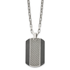 Stainless Steel Brushed & Polished Black IP Grey CarbonFiber Inlay Necklace