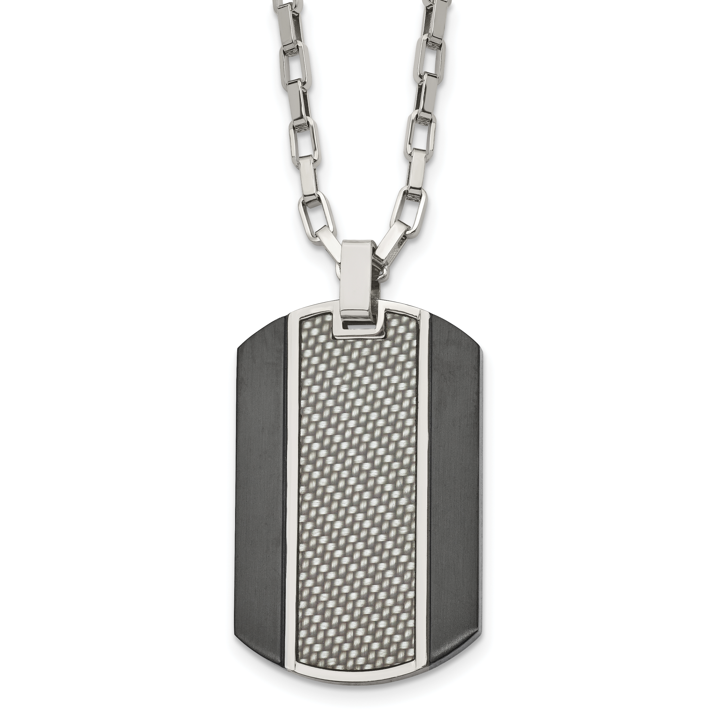 Stainless Steel Brushed & Polished Black IP Grey CarbonFiber Inlay Necklace Main image