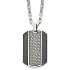 Stainless Steel Brushed & Polished Black IP Grey CarbonFiber Inlay Necklace