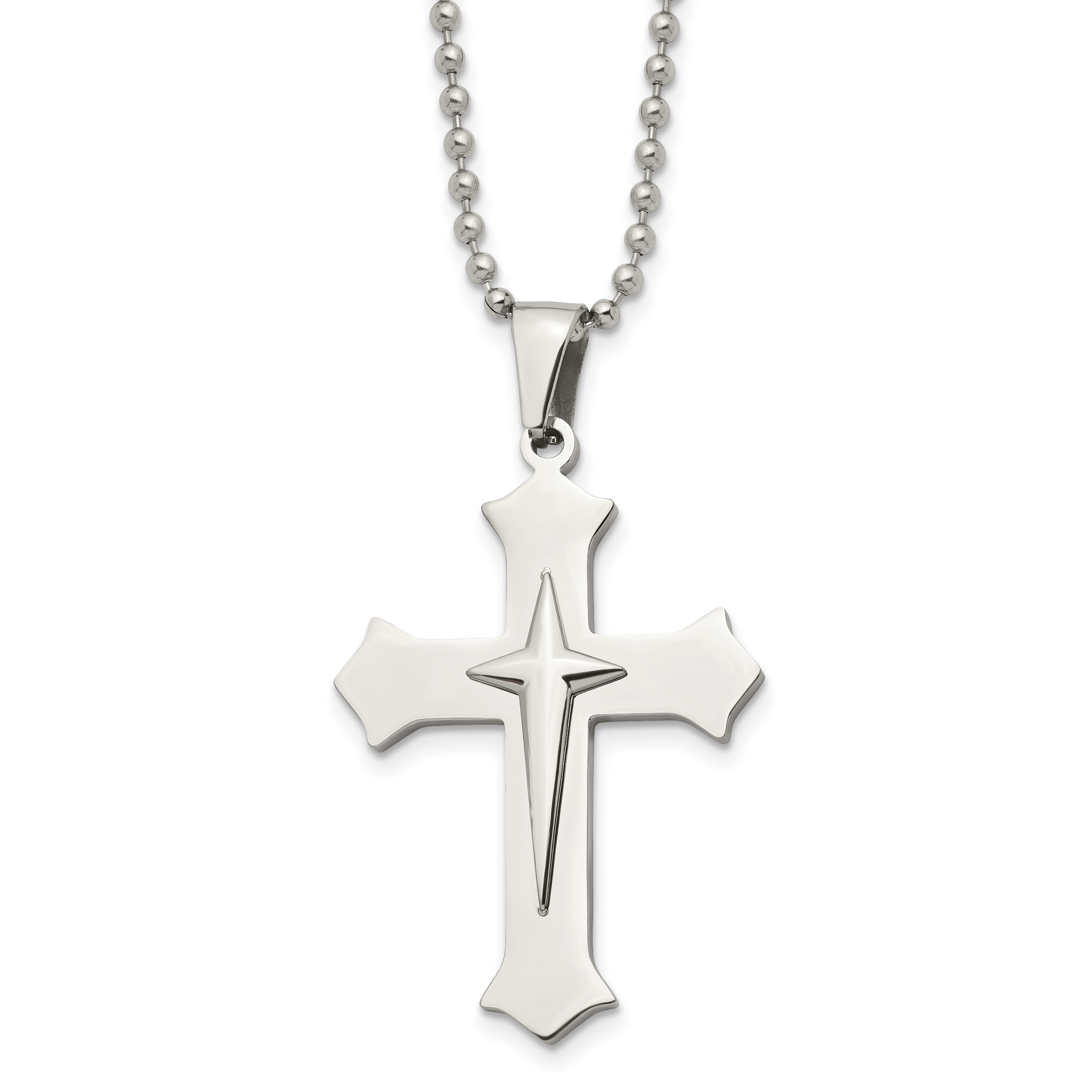 Chisel Stainless Steel Polished Cross Pendant on a 24 inch Ball Chain Necklace Main image