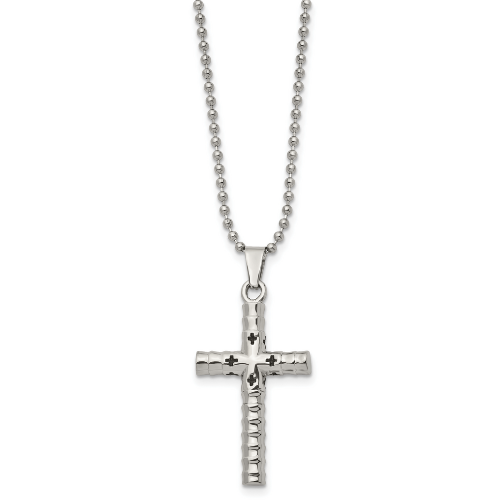 Black Enamel Cross Necklace in Stainless Steel