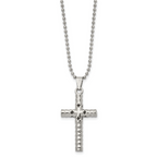 Black Enamel Cross Necklace in Stainless Steel