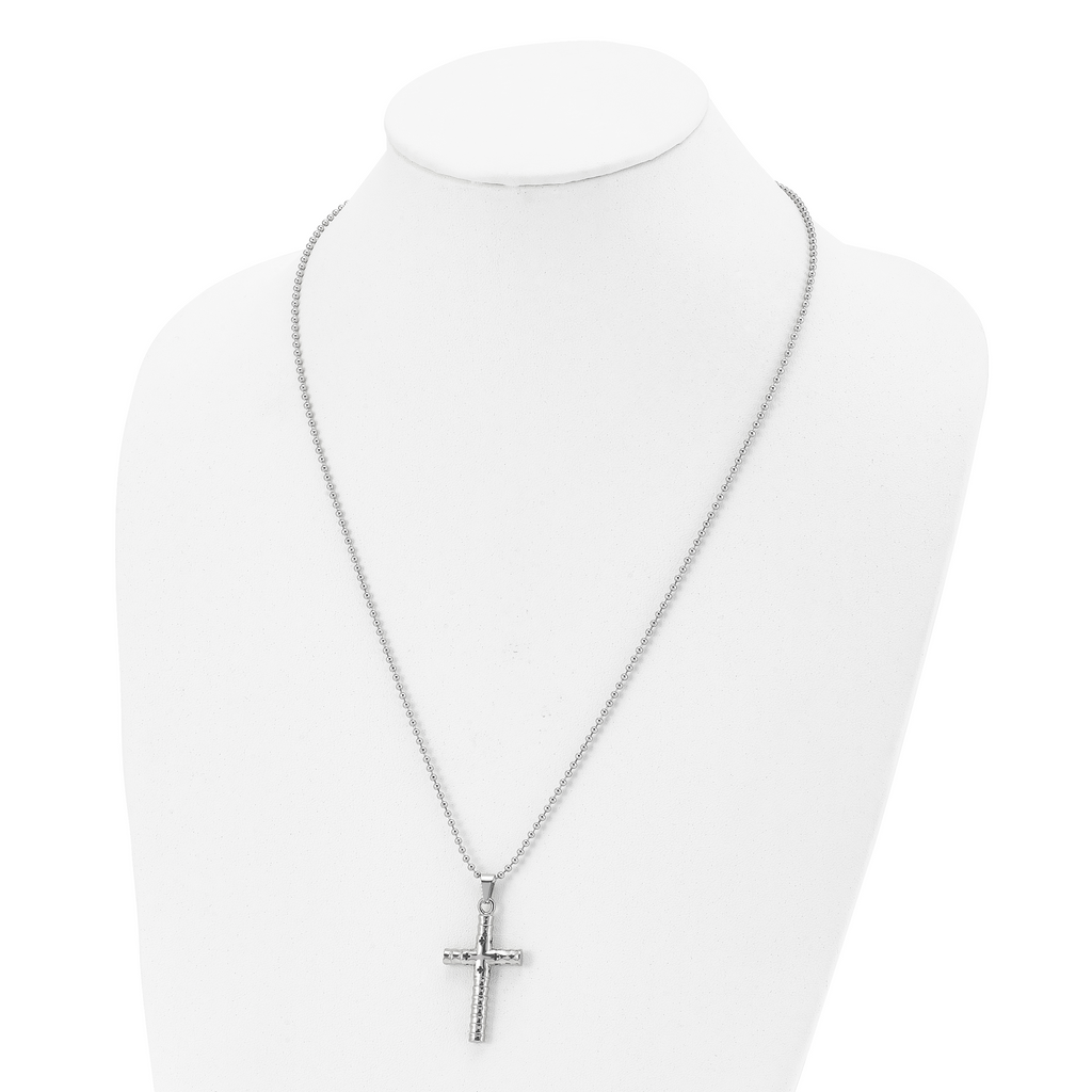 Black Enamel Cross Necklace in Stainless Steel
