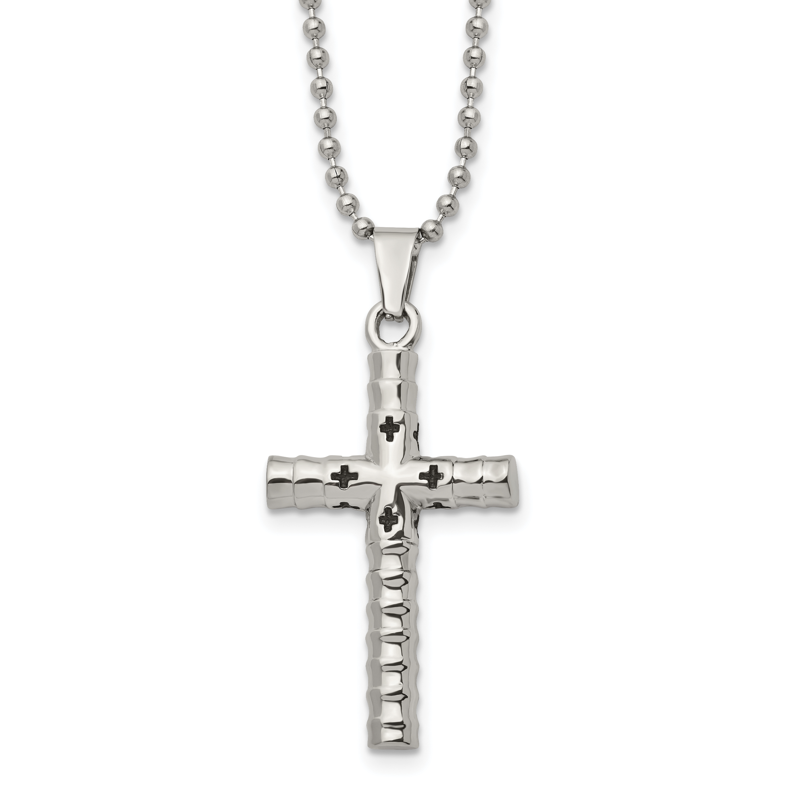 Stainless Steel Polished w/Black Enamel Cross 24in Necklace Main image