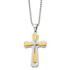Cross Pendant Necklace in Stainless Steel with Gold-Tone Accent