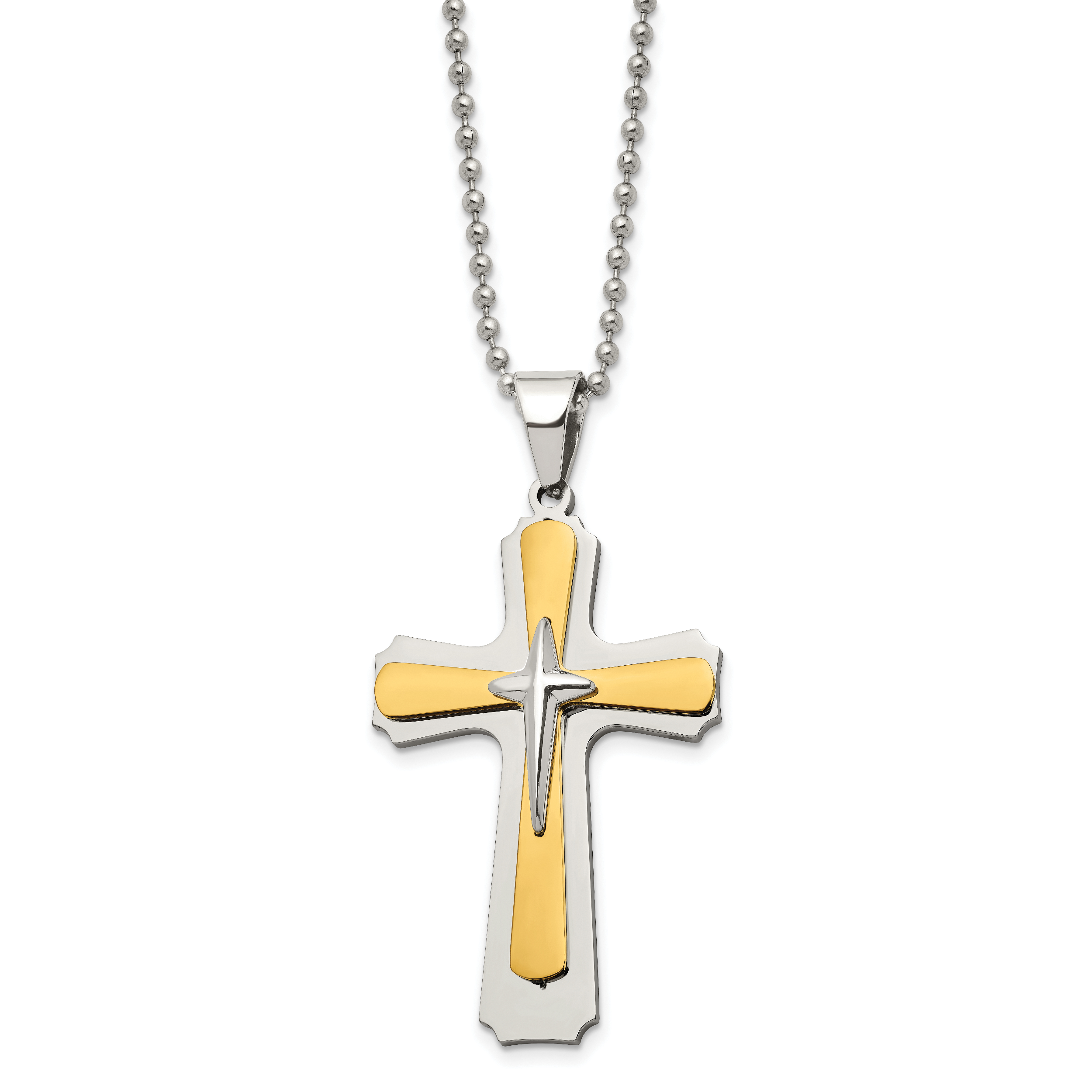 Cross Pendant Necklace in Stainless Steel with Gold-Tone Accent