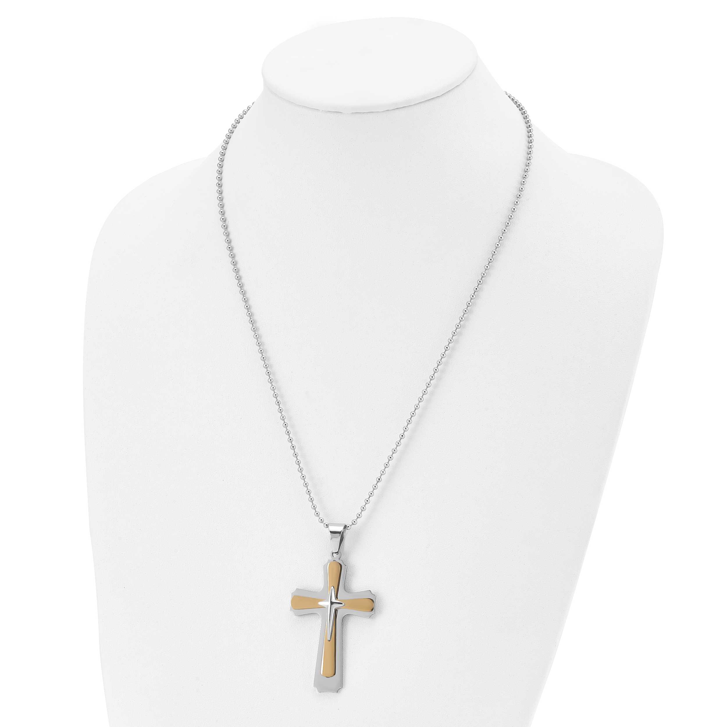 Cross Pendant Necklace in Stainless Steel with Gold-Tone Accent