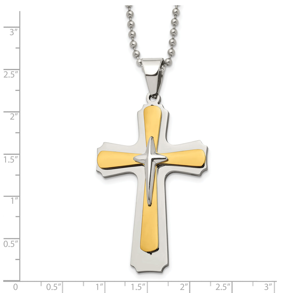 Cross Pendant Necklace in Stainless Steel with Gold-Tone Accent