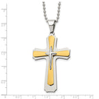 Cross Pendant Necklace in Stainless Steel with Gold-Tone Accent