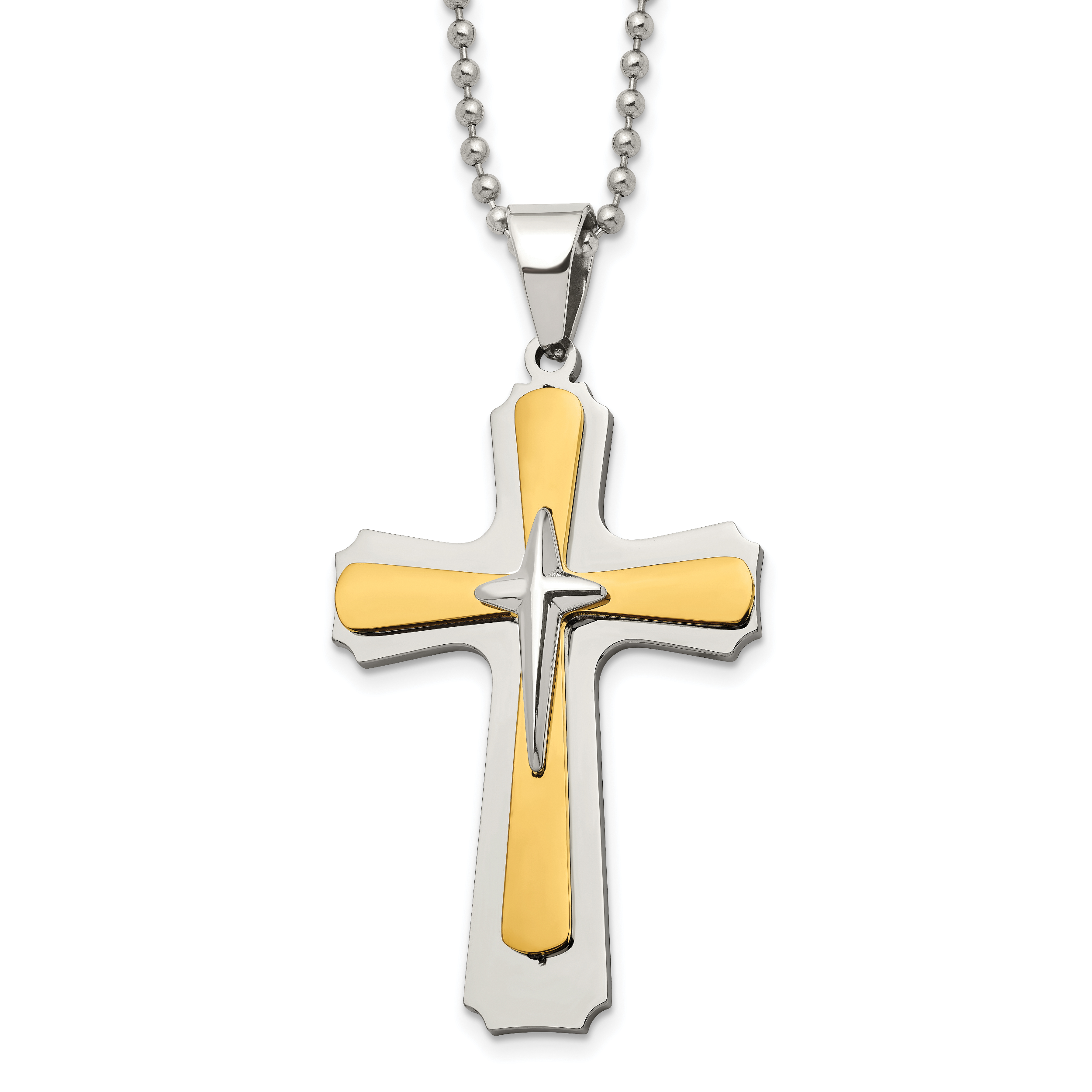 Chisel Stainless Steel Polished Yellow IP-plated Cross Pendant on a 22 inch Ball Chain Necklace Main image