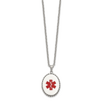 Chisel Stainless Steel Polished with Red Enamel Oval Medical ID Pendant on a 20 inch Cable Chain Necklace