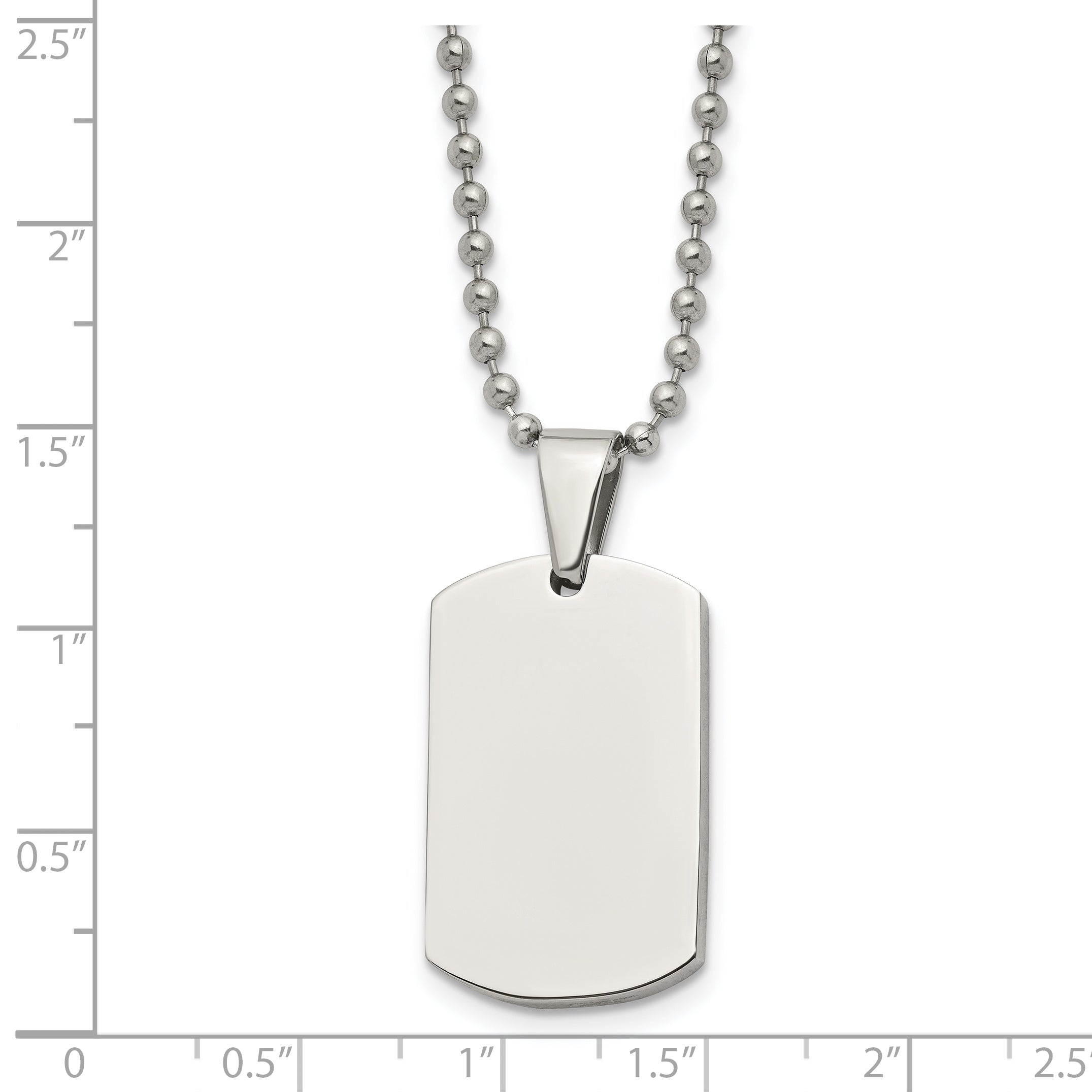 Chisel Stainless Steel Brushed and Polished 4mm Reversible Dog Tag on a 24 inch Ball Chain Necklace