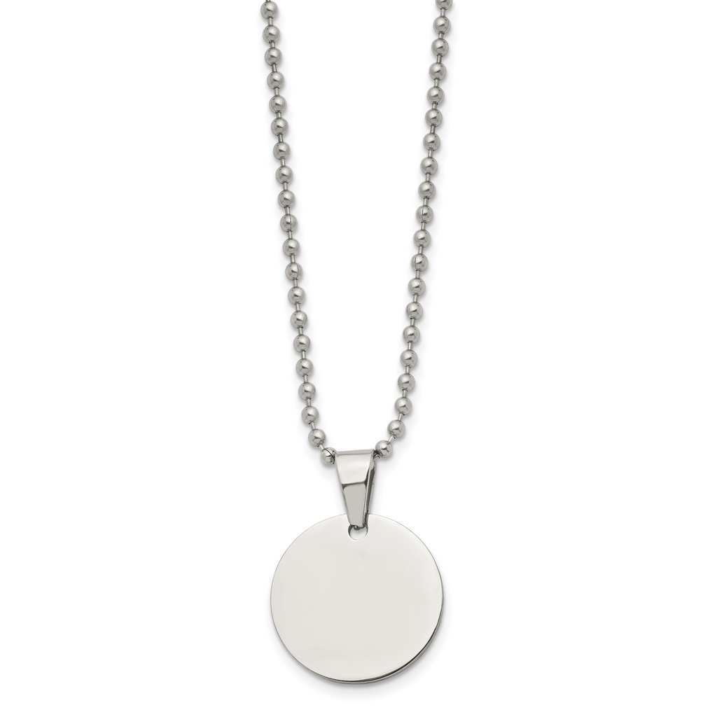 Chisel Stainless Steel Brushed and Polished Reversible Round 2mm Dog Tag on a 24 inch Ball Chain Necklace