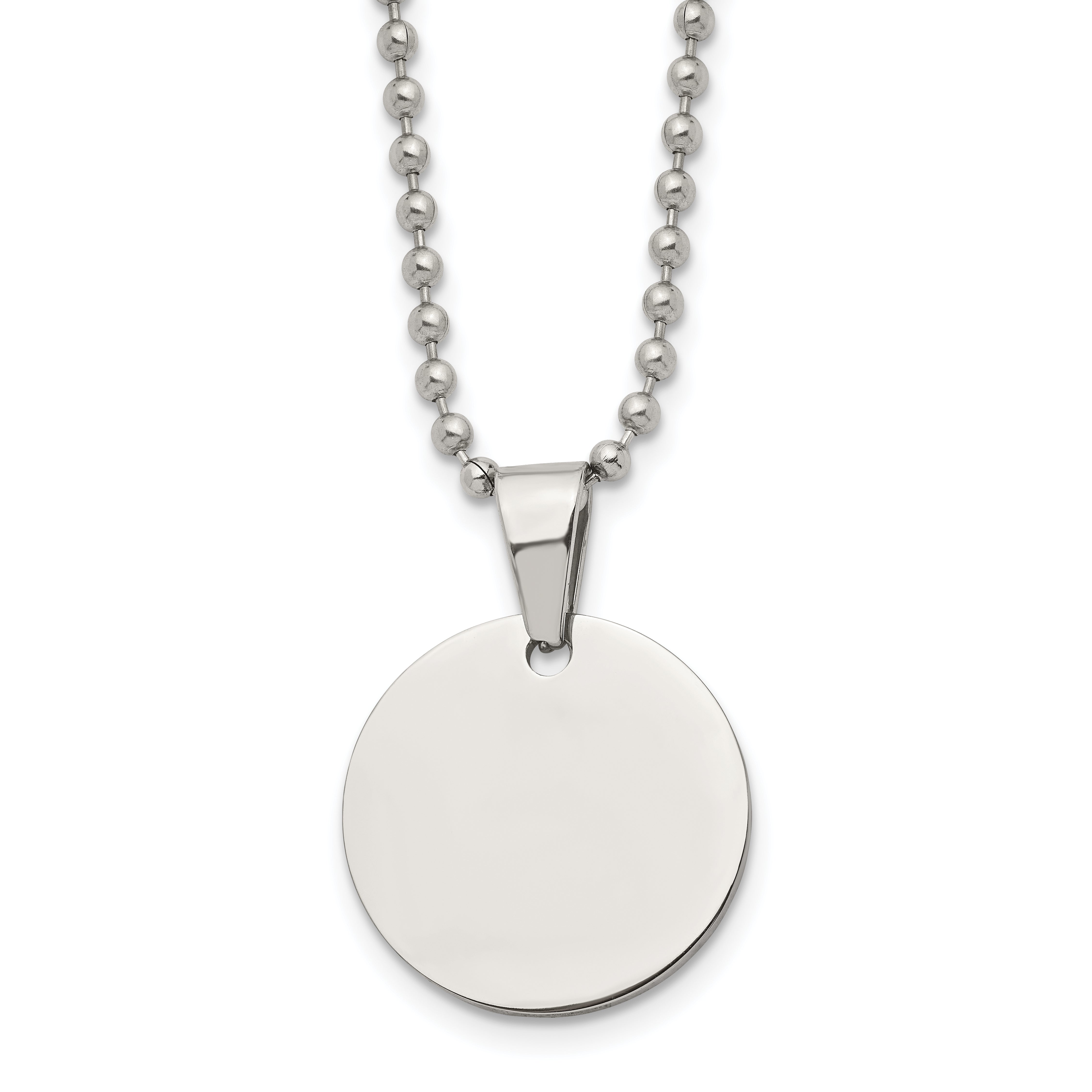 Chisel Stainless Steel Brushed and Polished Reversible Round 2mm Dog Tag on a 24 inch Ball Chain Necklace Main image