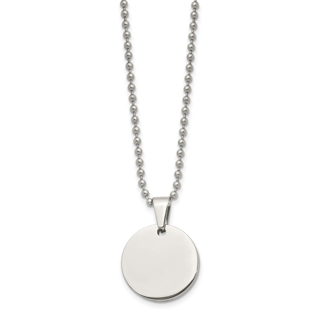 Reversible Round Dog Tag Necklace in Stainless Steel, 24"