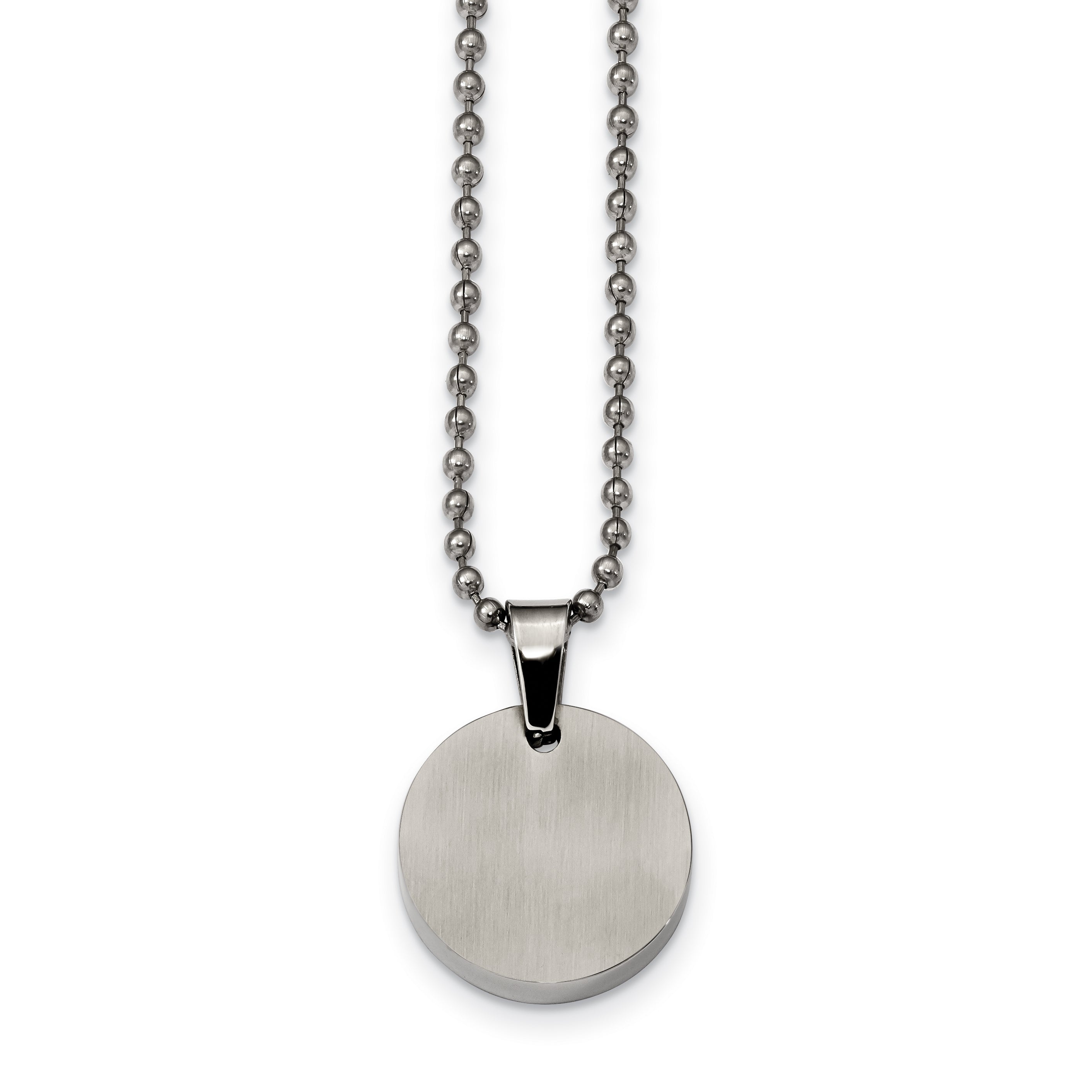 Reversible Round Dog Tag Necklace in Stainless Steel, 24"