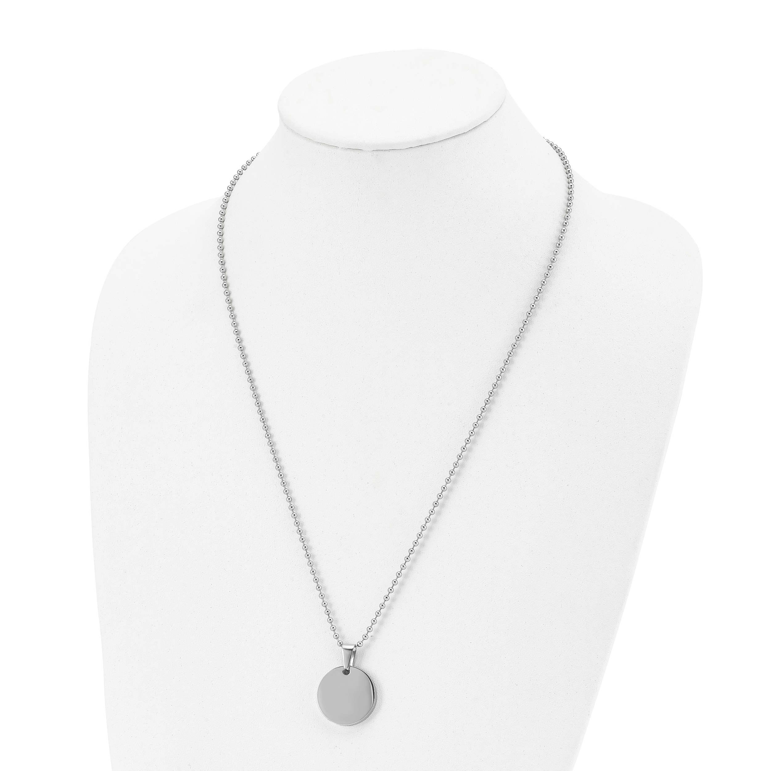 Reversible Round Dog Tag Necklace in Stainless Steel, 24"