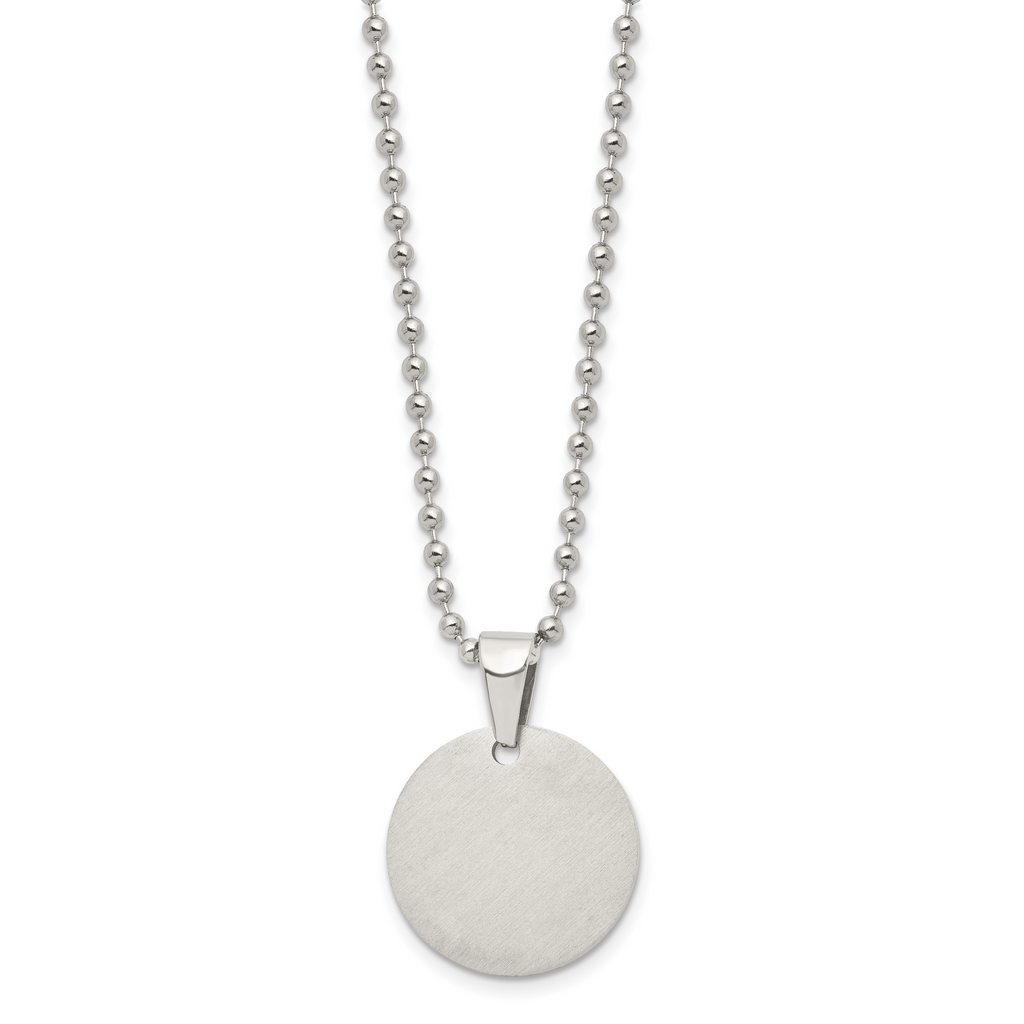 Reversible Round Dog Tag Necklace in Stainless Steel, 24"