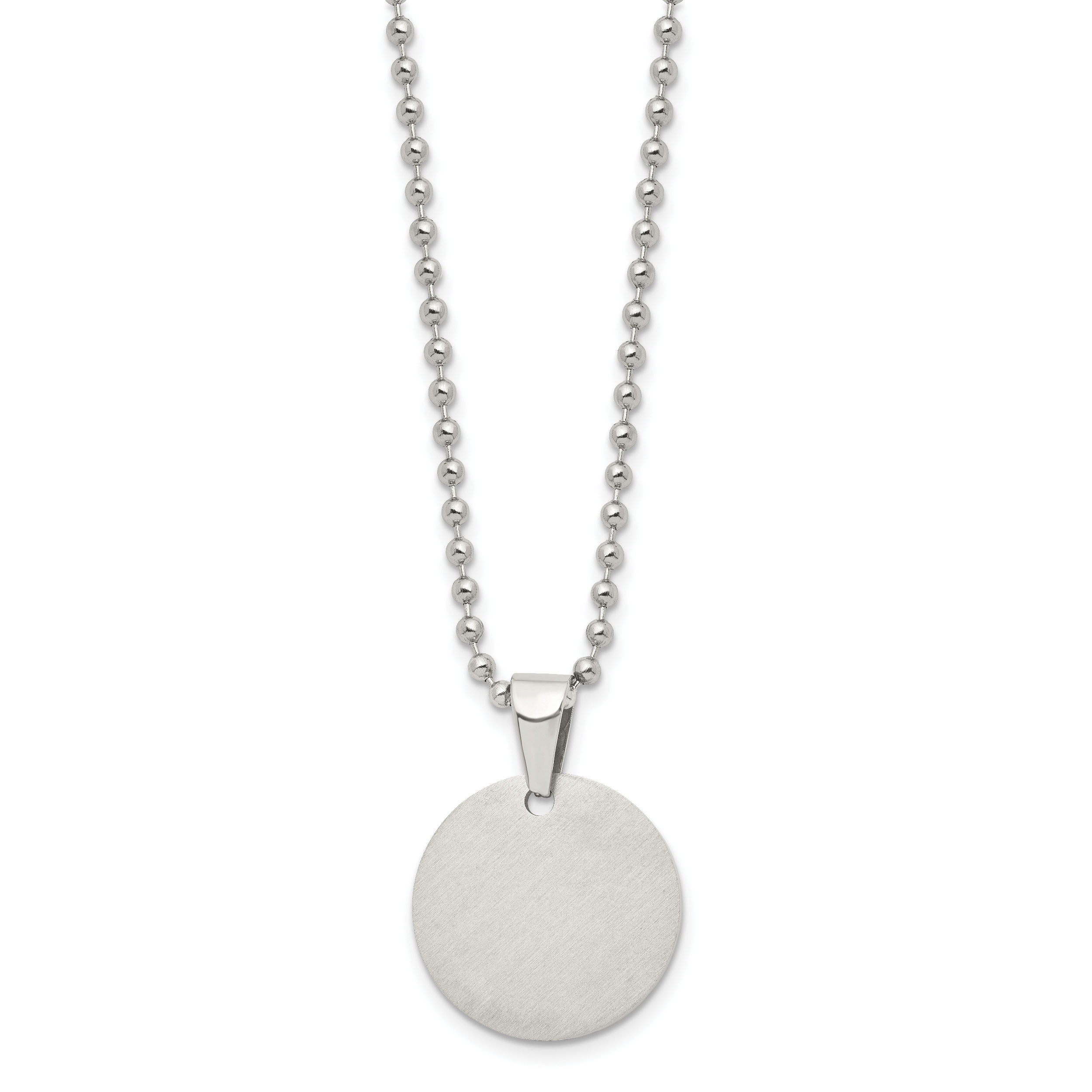 Reversible Round Dog Tag Necklace in Stainless Steel, 24"