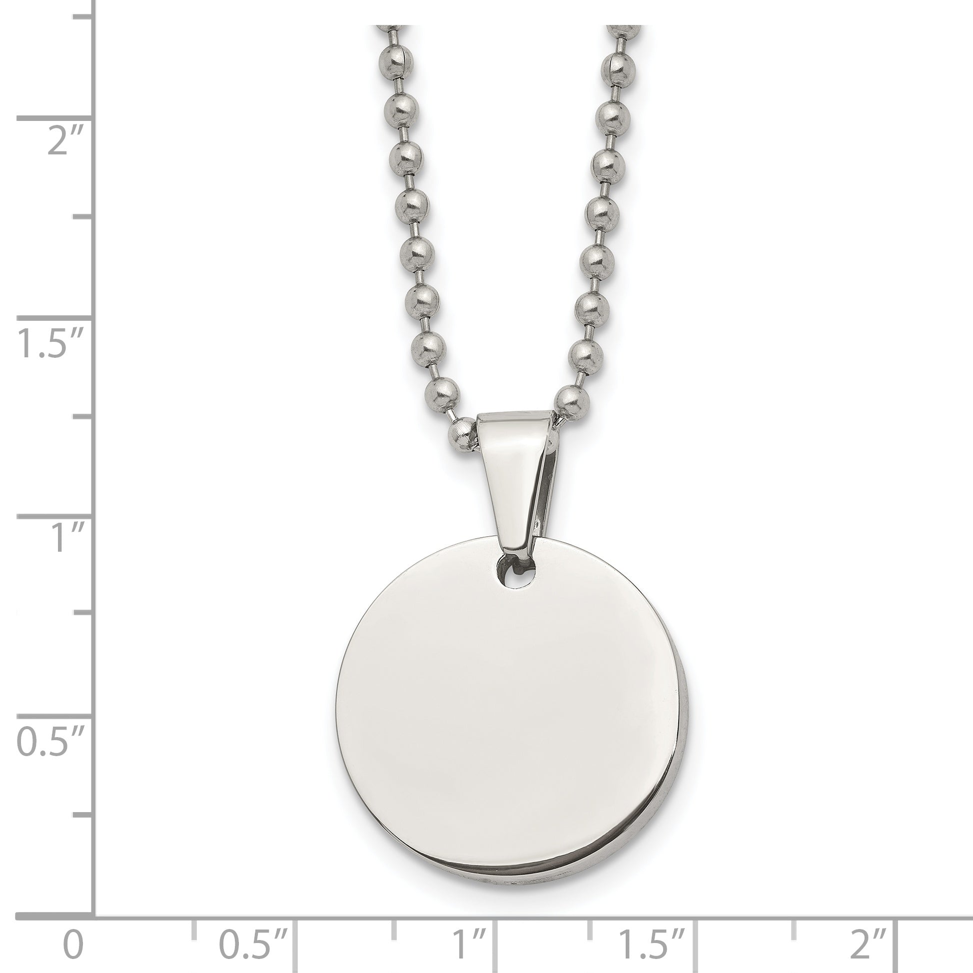 Reversible Round Dog Tag Necklace in Stainless Steel, 24"