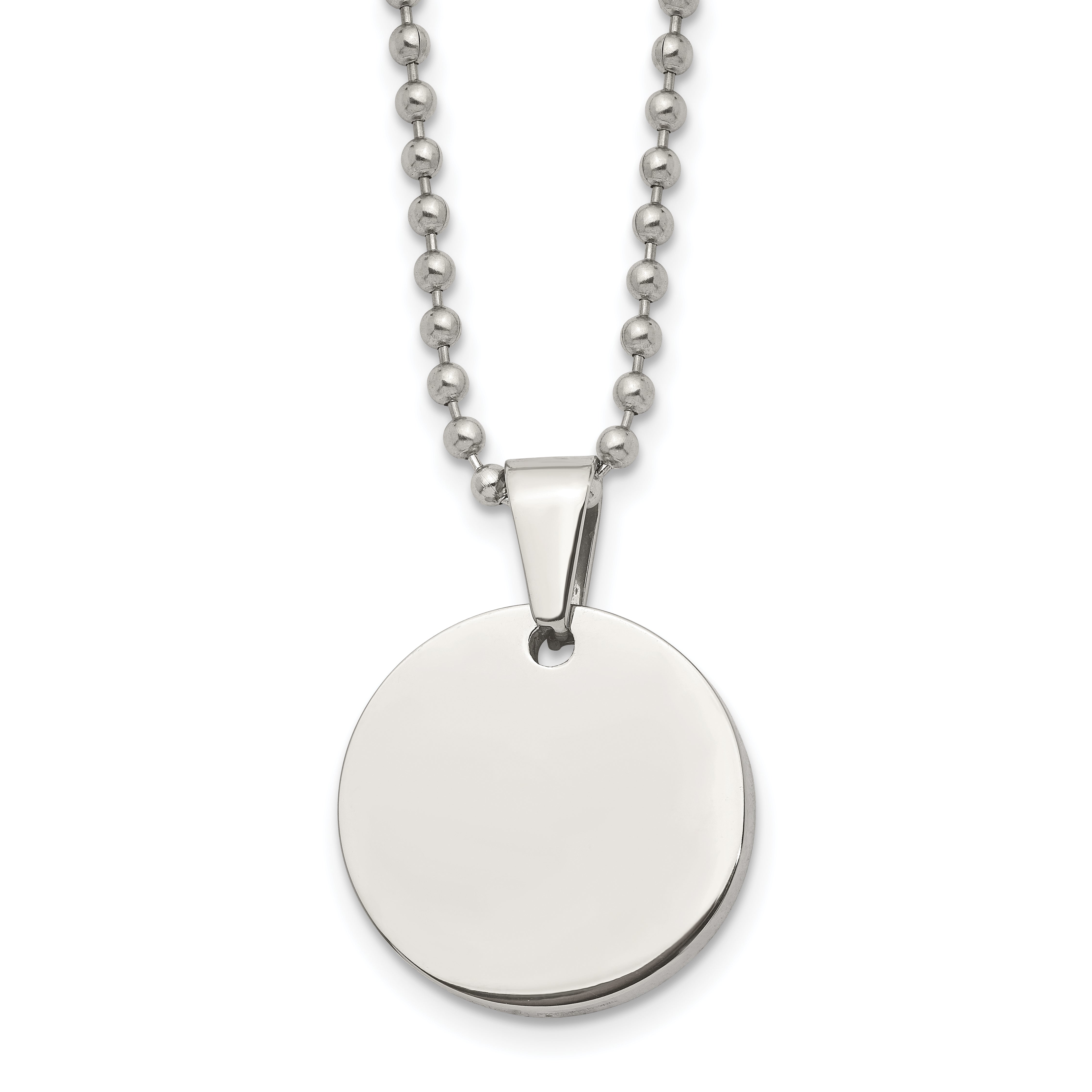 Chisel Stainless Steel Brushed and Polished Reversible Round 4mm Dog Tag on a 24 inch Ball Chain Necklace Main image