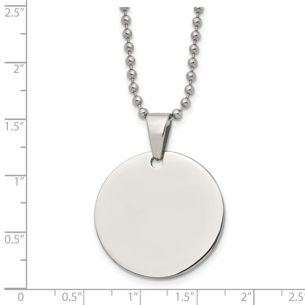 Chisel Stainless Steel Brushed and Polished Reversible Round 2mm Dog Tag on a 24 inch Ball Chain Necklace