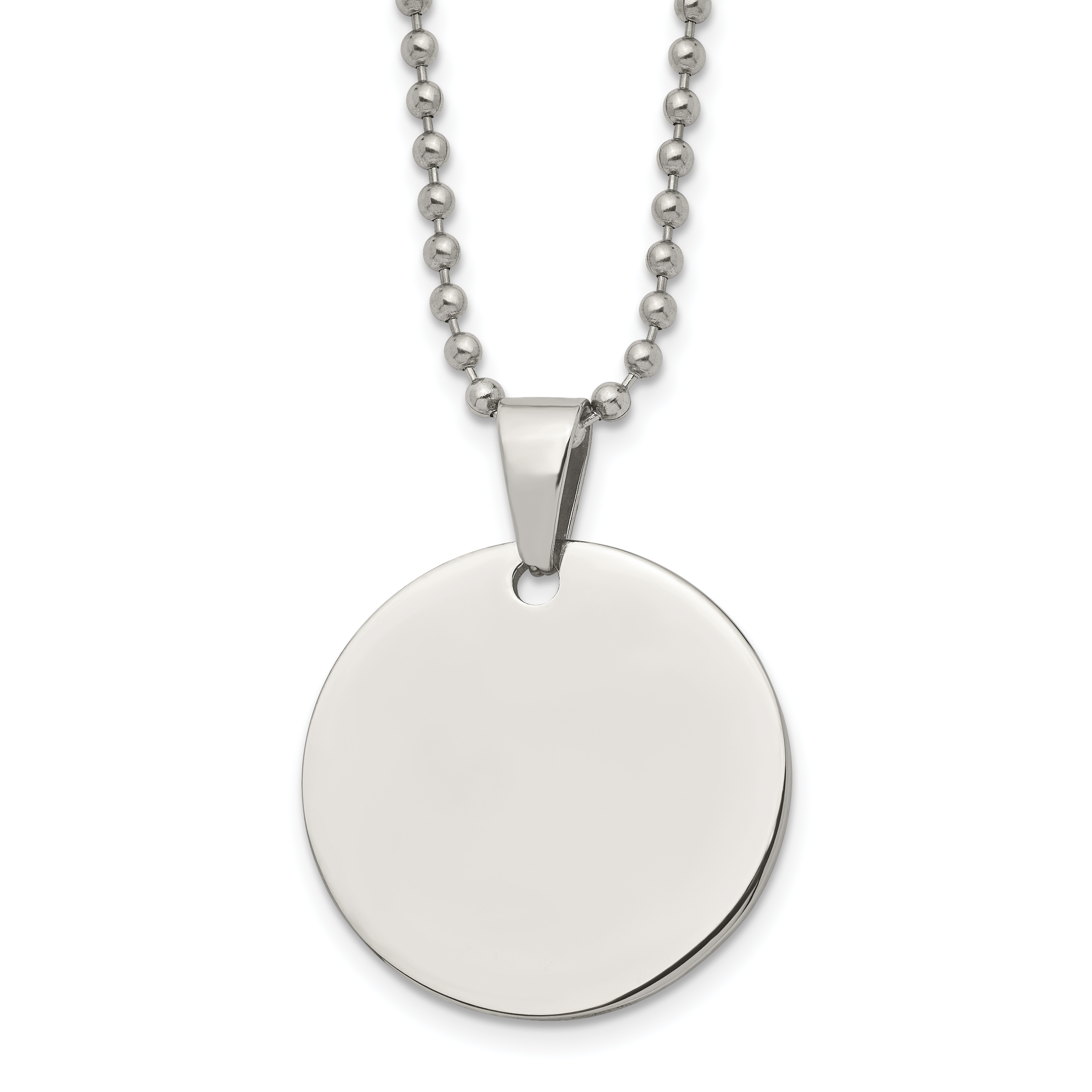 Chisel Stainless Steel Brushed and Polished Reversible Round 2mm Dog Tag on a 24 inch Ball Chain Necklace Main image