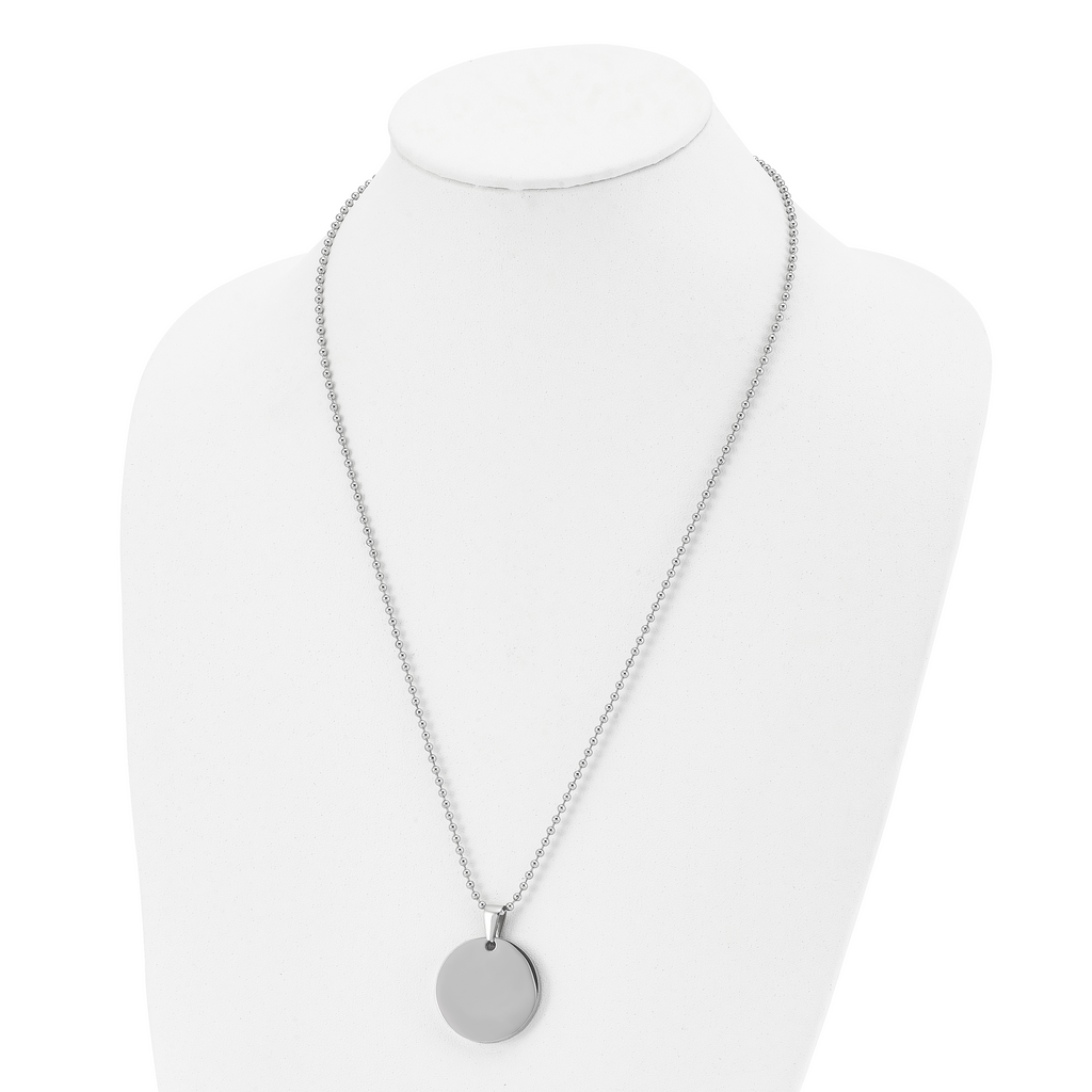 Chisel Stainless Steel Brushed and Polished Reversible Round 4mm Dog Tag on a 24 inch Ball Chain Necklace