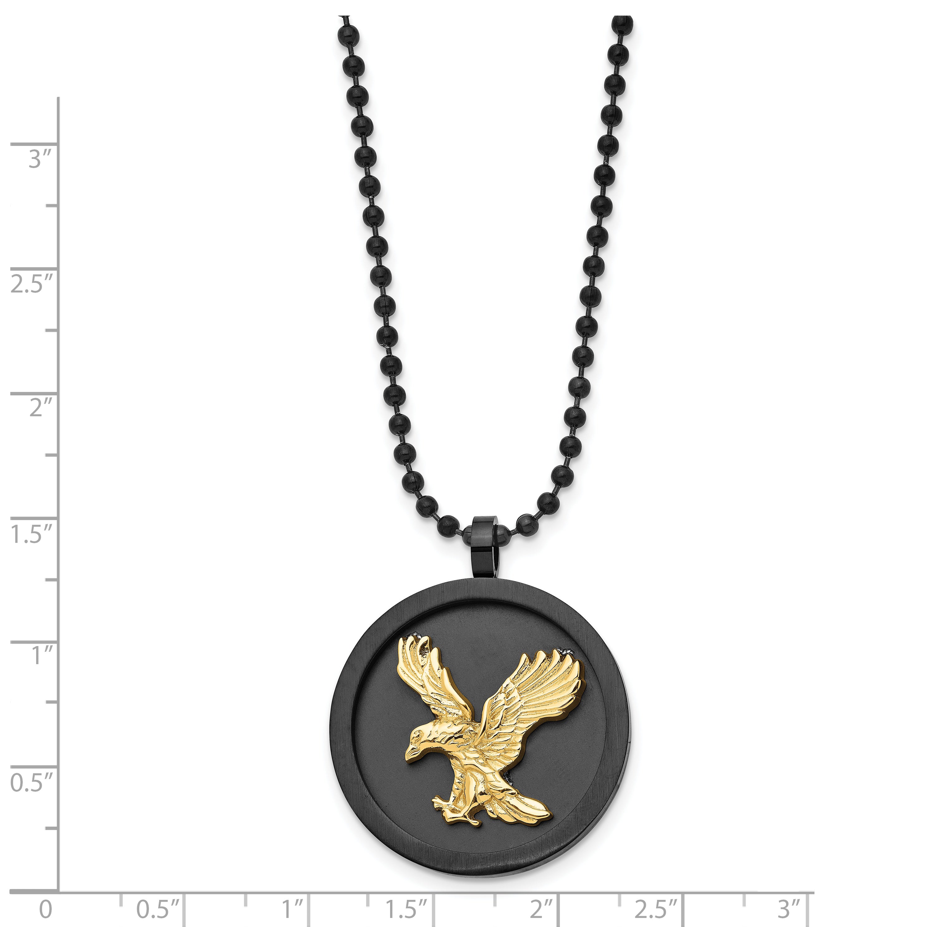Chisel Stainless Steel Brushed and Polished Black and Yellow IP-plated Eagle Disk on a 24 inch Ball Chain Necklace Secondary image