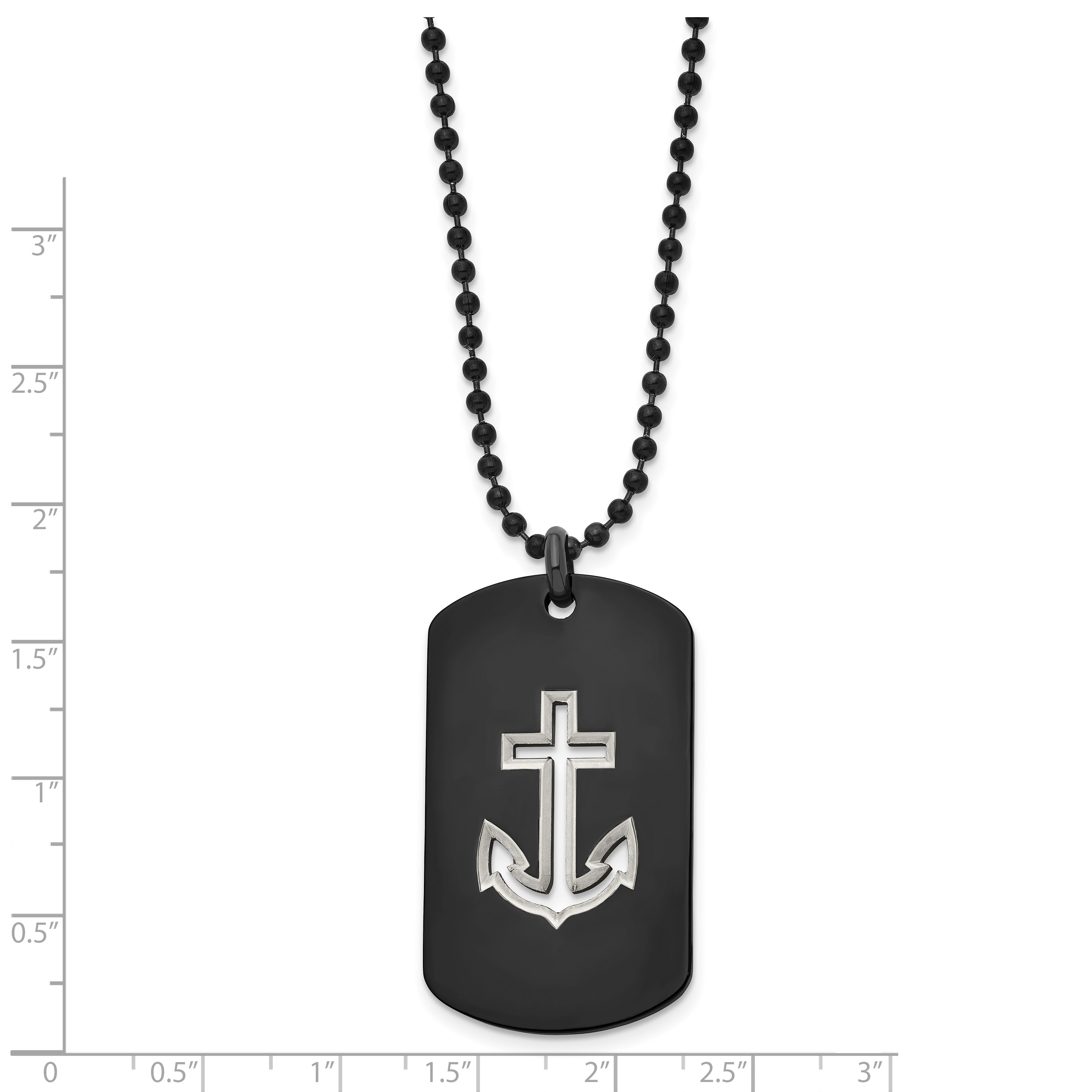 Chisel Stainless Steel Polished Black IP-plated Anchor Dog Tag on a 22 inch Ball Chain Necklace