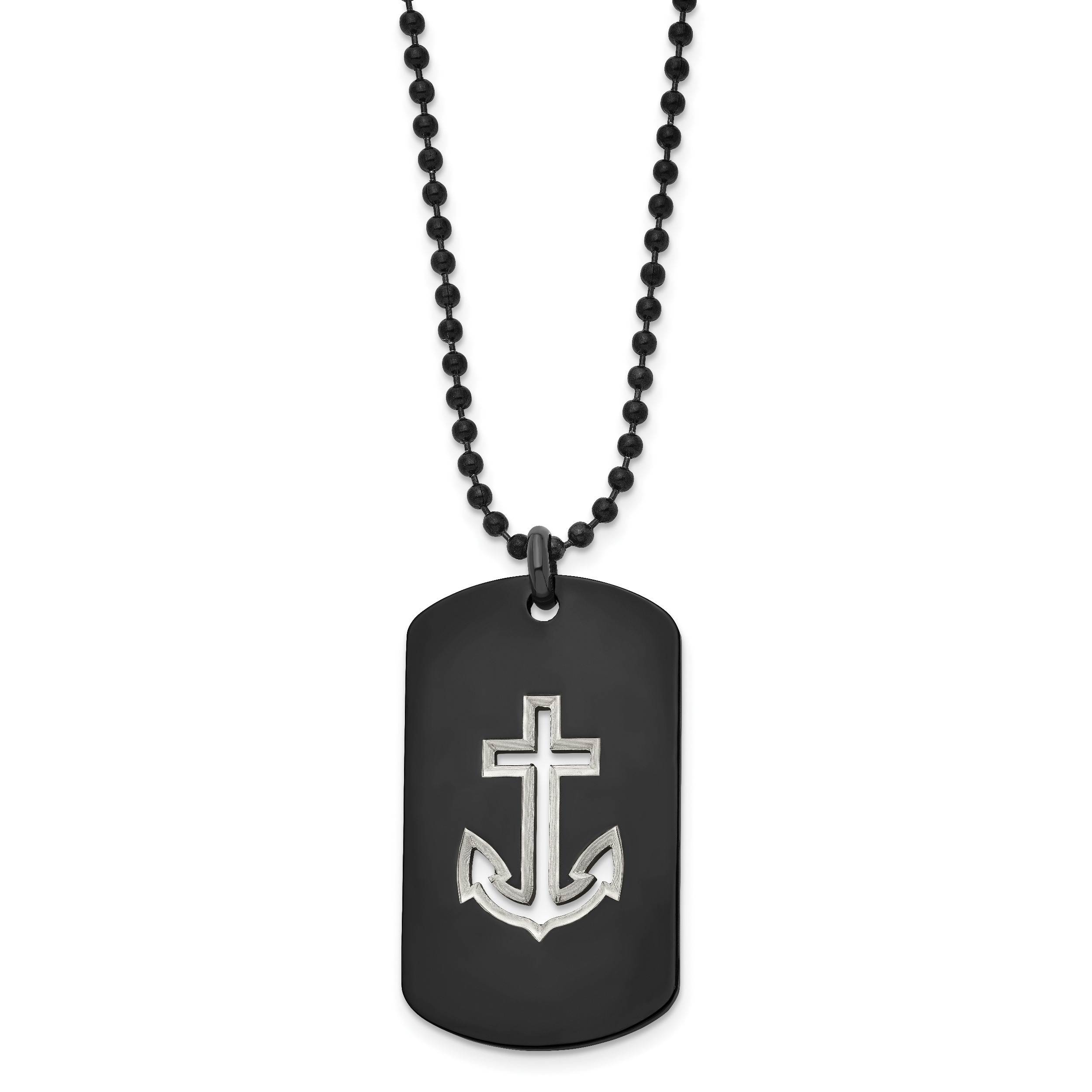 Chisel Stainless Steel Polished Black IP-plated Anchor Dog Tag on a 22 inch Ball Chain Necklace Main image