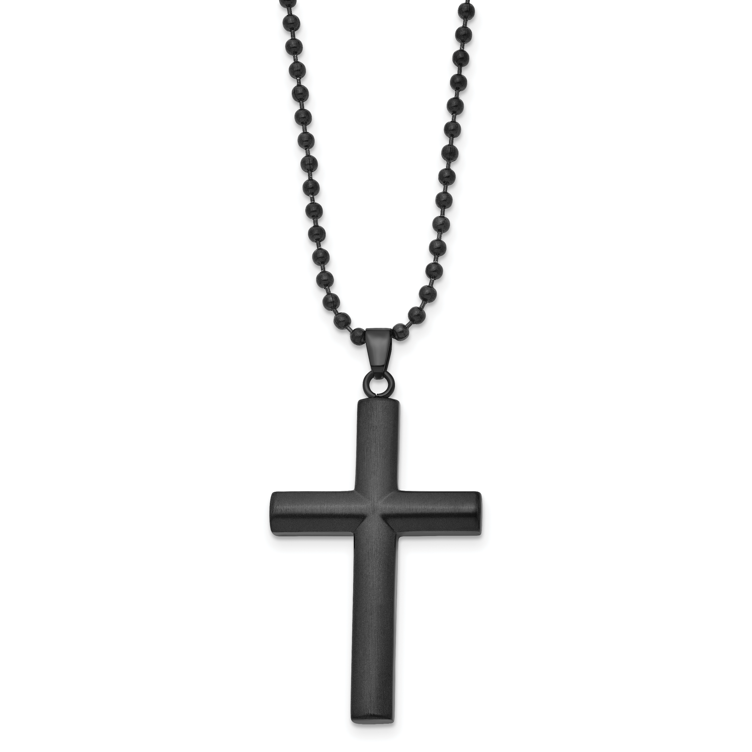 Chisel Stainless Steel Brushed and Polished Black IP-plated Cross Pendant on a 24 inch Ball Chain Necklace Secondary image