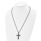 Chisel Stainless Steel Brushed and Polished Black IP-plated Cross Pendant on a 24 inch Ball Chain Necklace