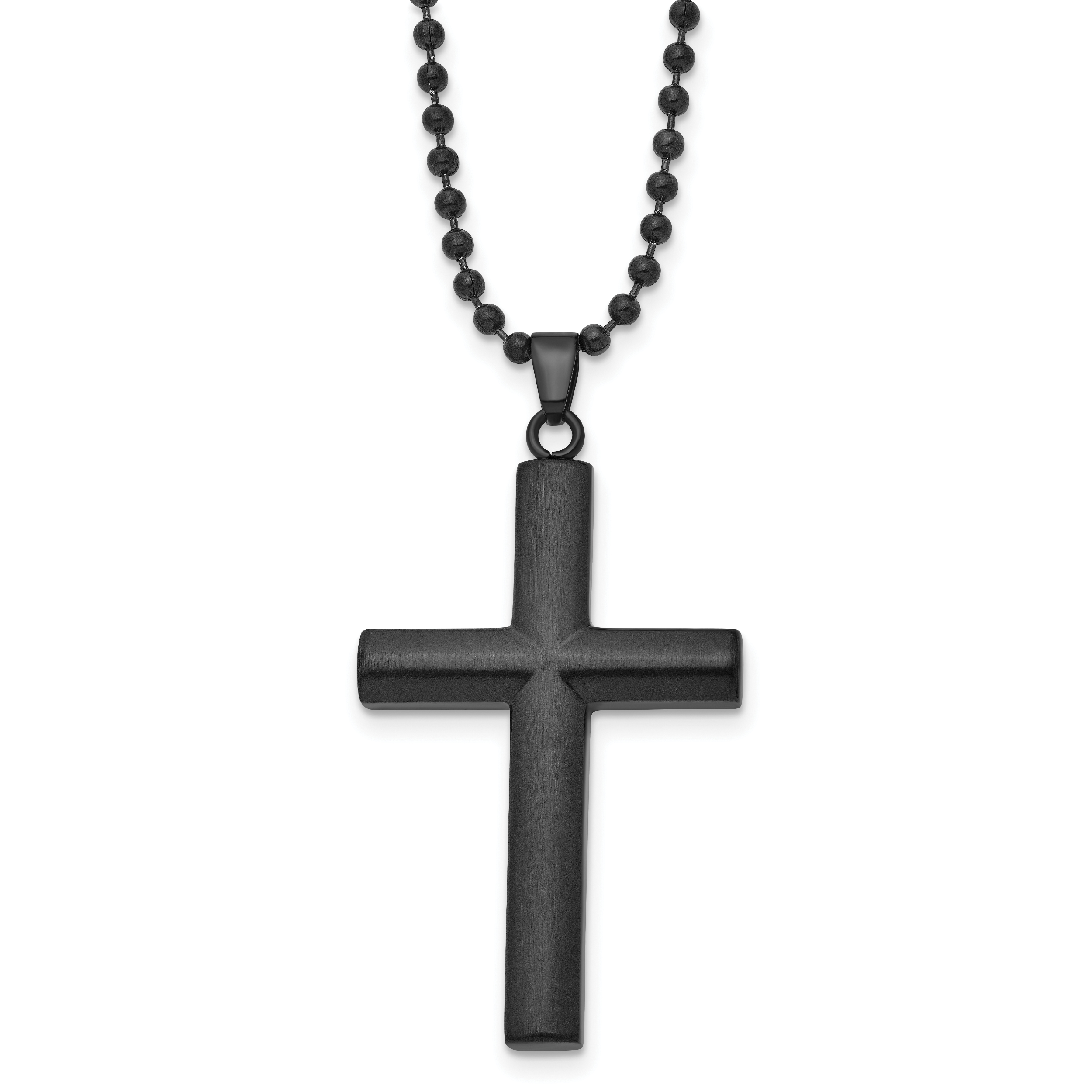Chisel Stainless Steel Brushed and Polished Black IP-plated Cross Pendant on a 24 inch Ball Chain Necklace Main image