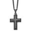 Chisel Stainless Steel Polished Black IP-plated with Blue Carbon Fiber Inlay Cross Pendant on a 24 inch Curb Chain Necklace