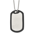 Chisel Stainless Steel Brushedand Polished Dog Tag with Removeable Black Rubber on a 24 inch Ball Chain Necklace