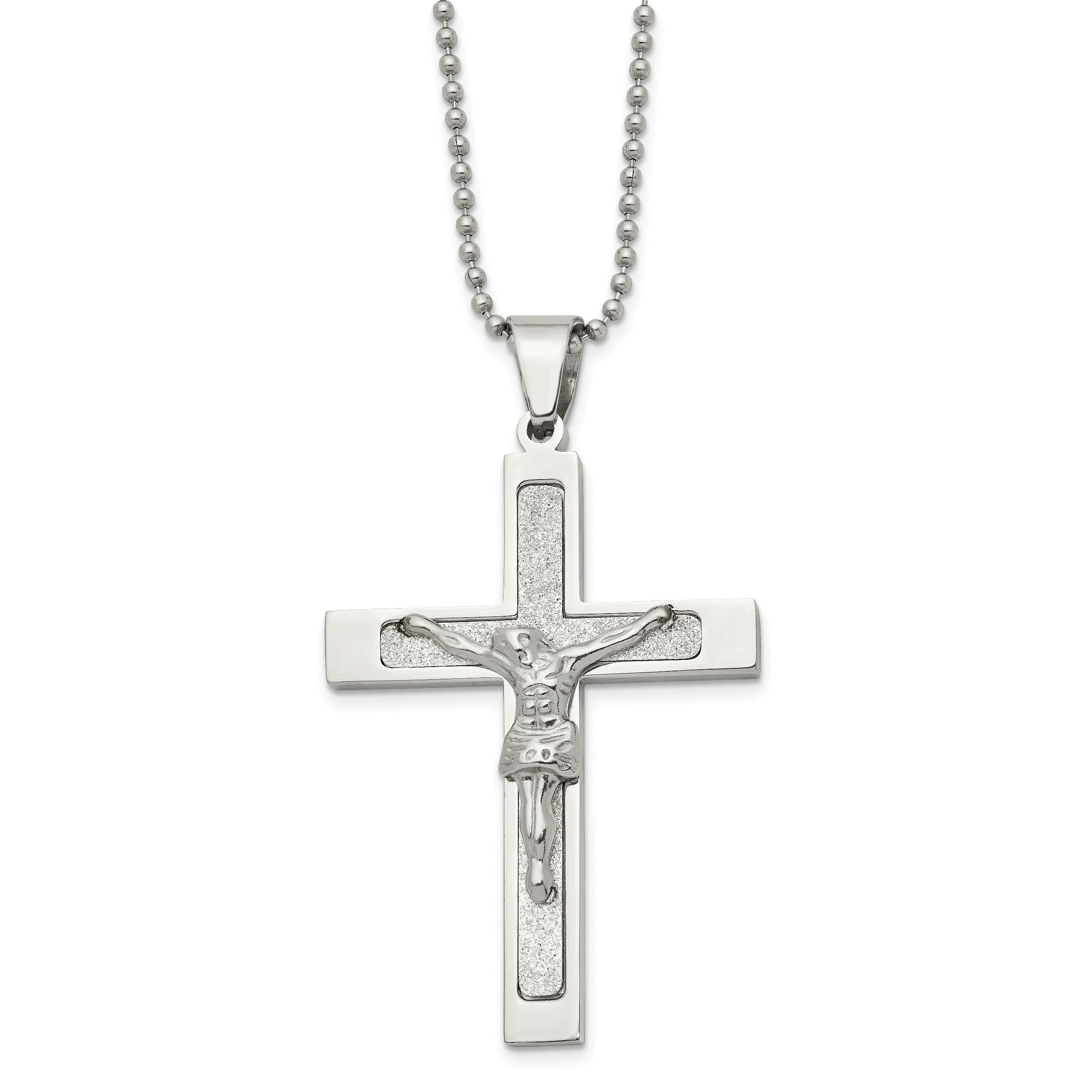 Chisel Stainless Steel Polished Laser Cut Crucifix Pendant on a 22 inch Ball Chain Necklace Main image