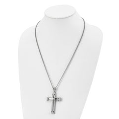Chisel Stainless Steel Polished Cross Pendant on a 24 inch Curb Chain Necklace