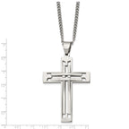 Chisel Stainless Steel Polished Cross Pendant on a 24 inch Curb Chain Necklace