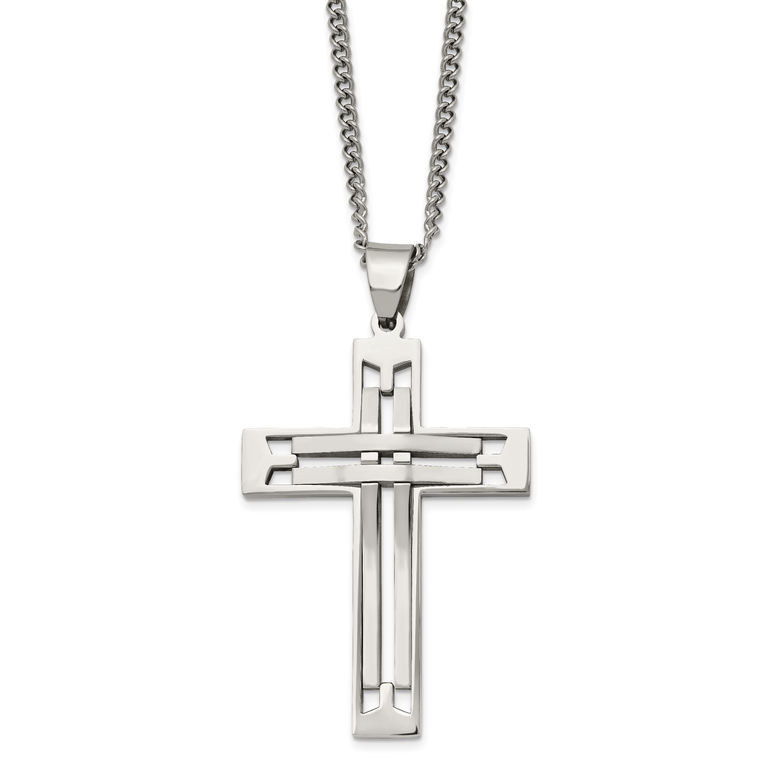 Chisel Stainless Steel Polished Cross Pendant on a 24 inch Curb Chain Necklace Main image
