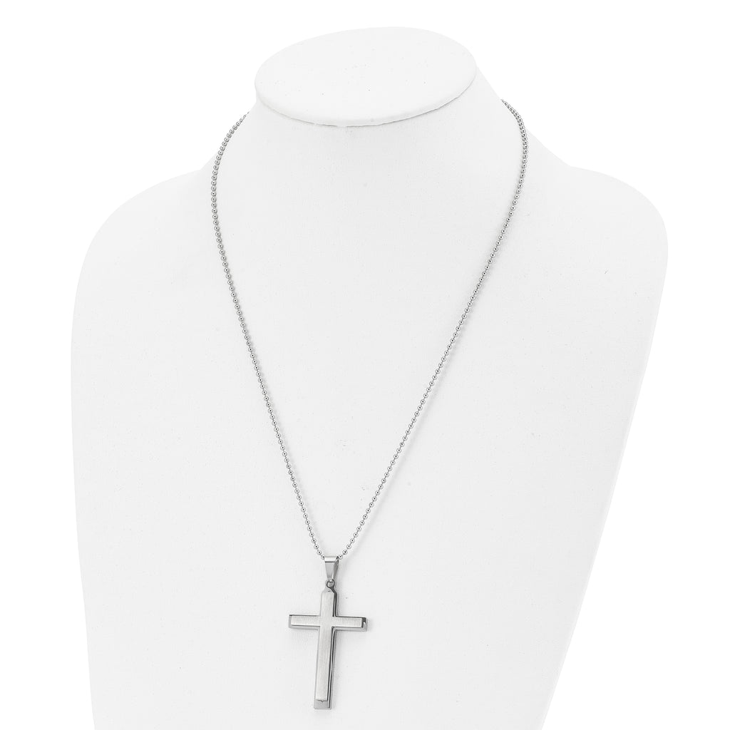 Layered Cross Pendant Necklace in Stainless Steel, 22"