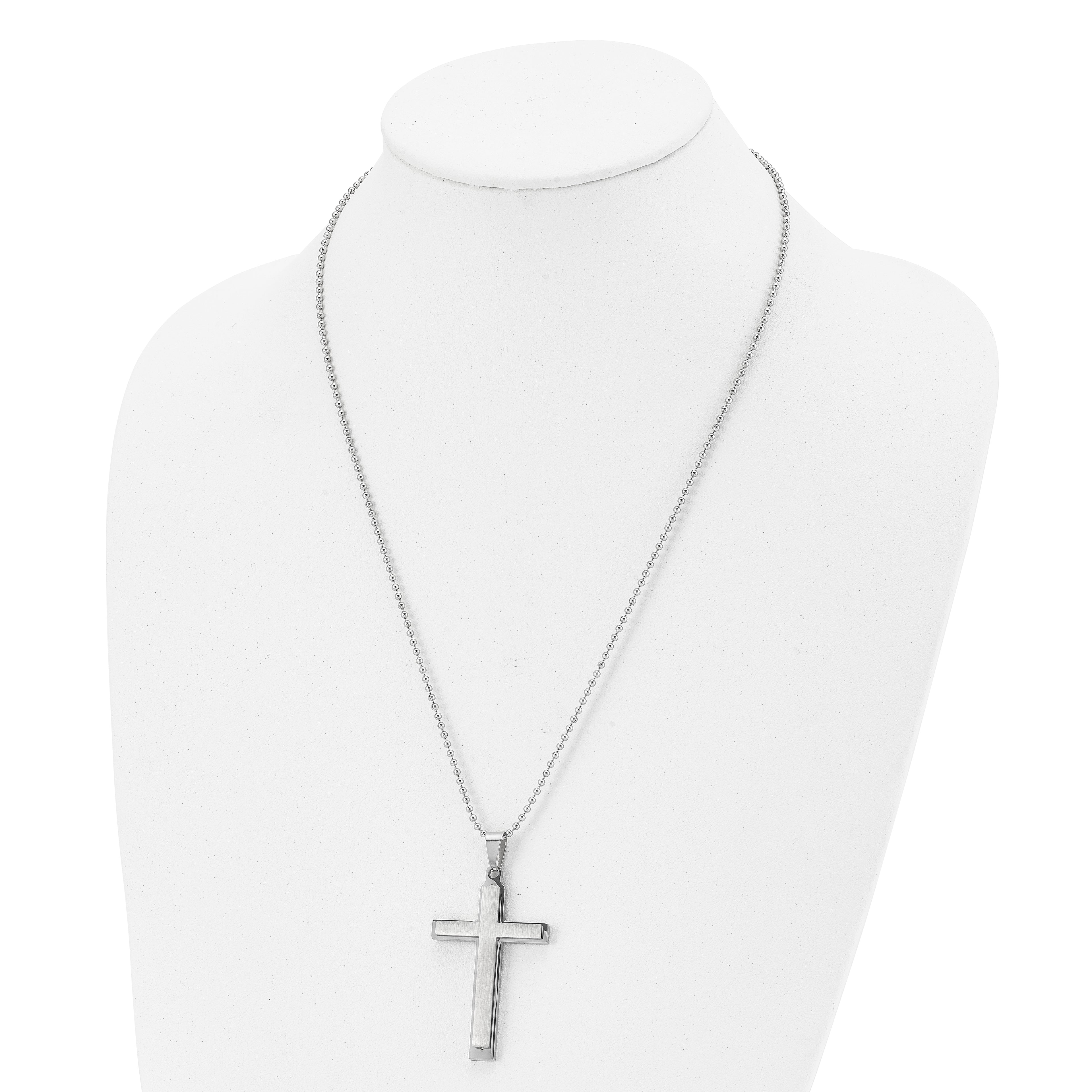 Layered Cross Pendant Necklace in Stainless Steel, 22"