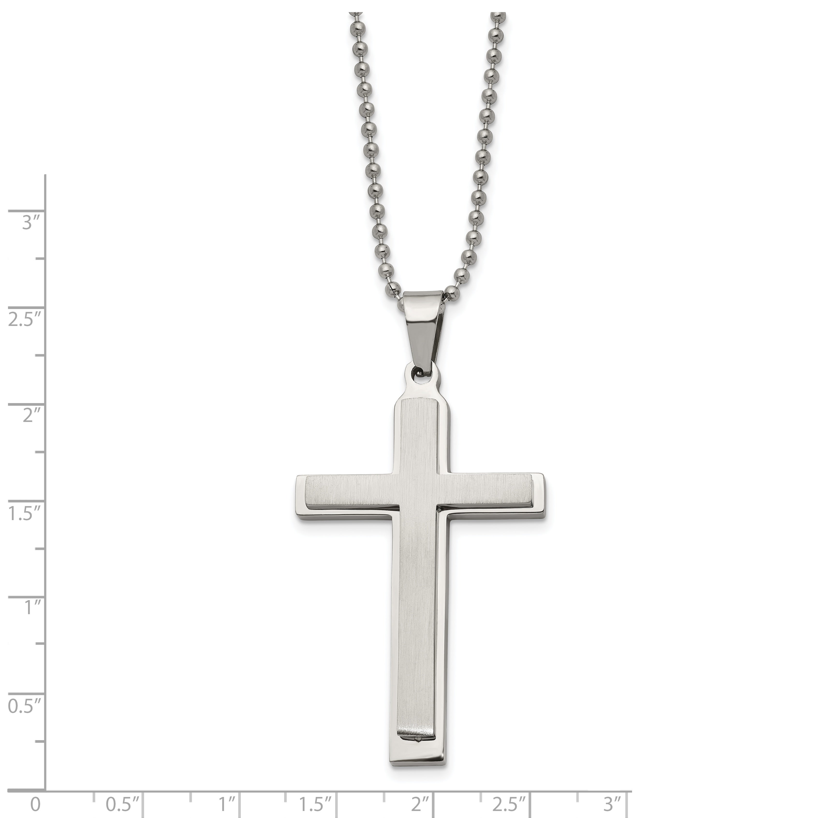 Layered Cross Pendant Necklace in Stainless Steel, 22"