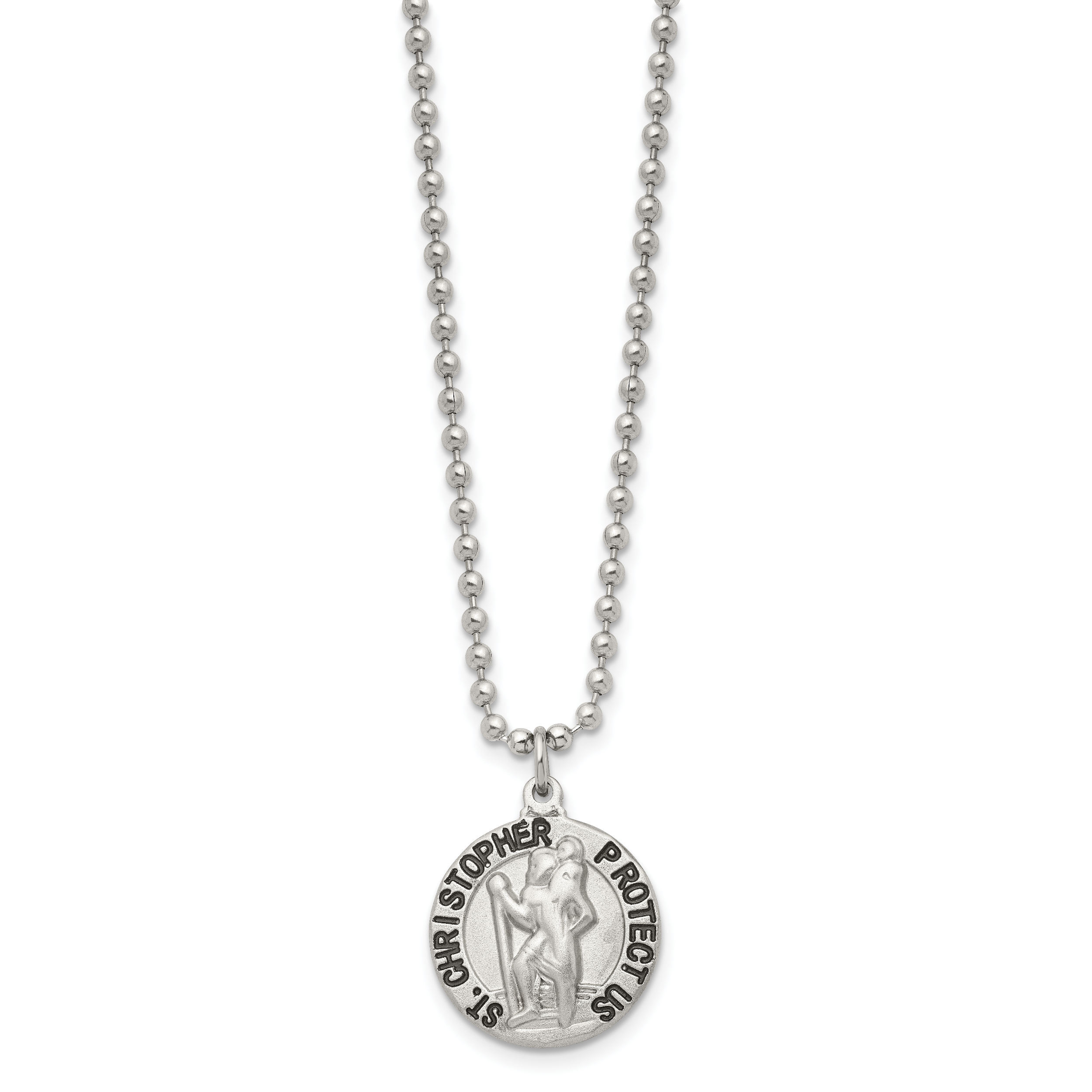 Chisel Stainless Steel Brushed and Enameled St. Christopher Medal on a 22 inch Ball Chain Necklace Secondary image