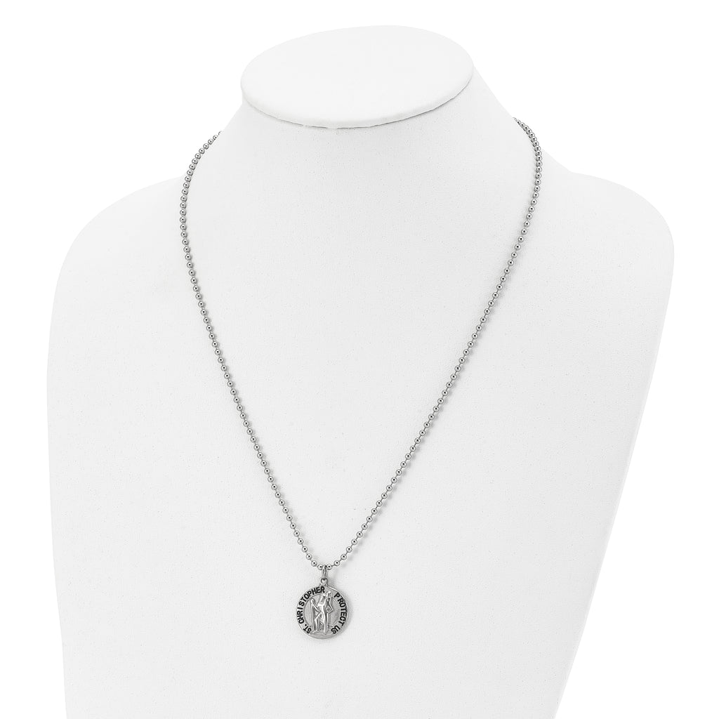 Chisel Stainless Steel Brushed and Enameled St. Christopher Medal on a 22 inch Ball Chain Necklace